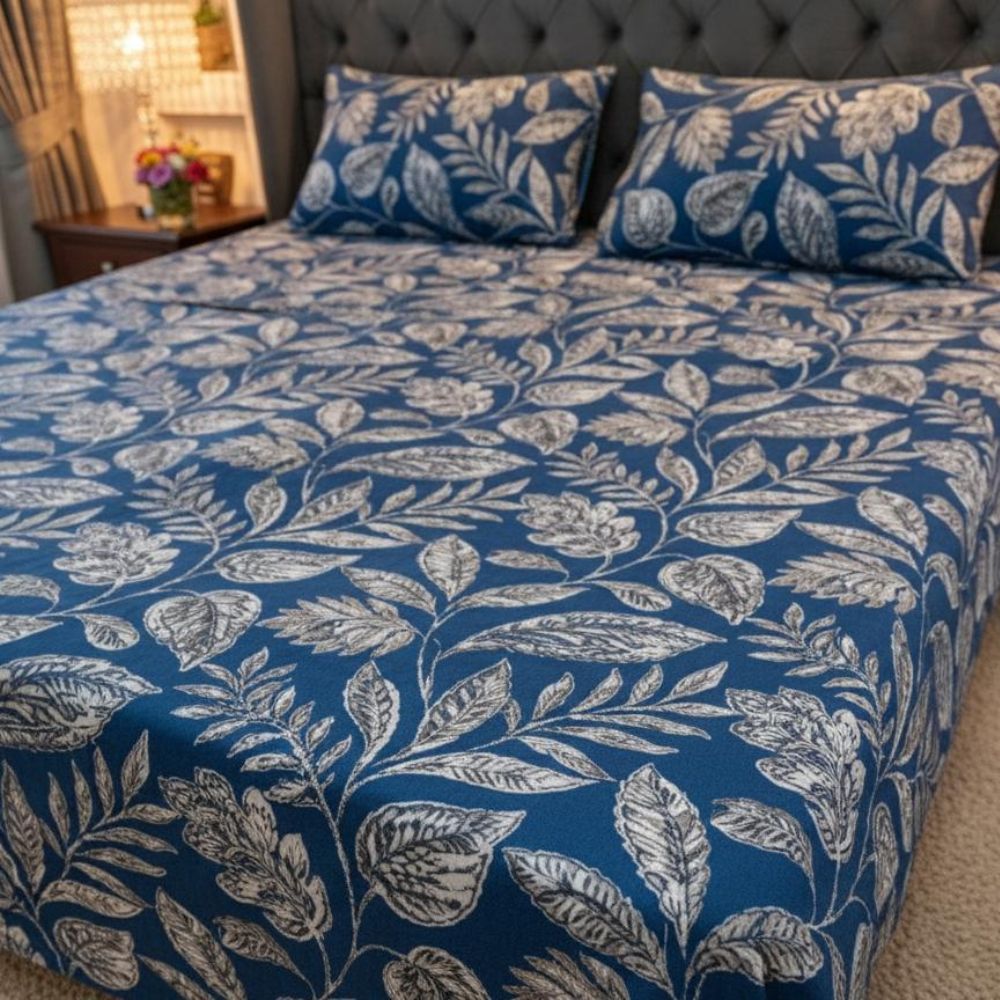 Royal Blue Botanical Printed Bedsheet