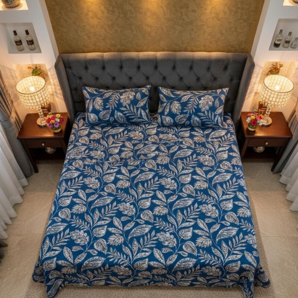 Royal Blue Botanical Printed Bedsheet