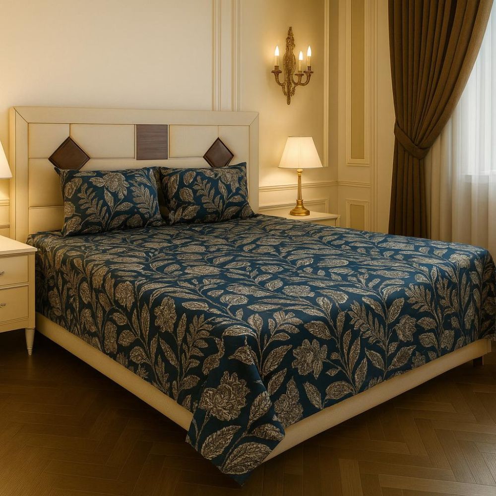 Royal Blue Botanical Printed Bedsheet