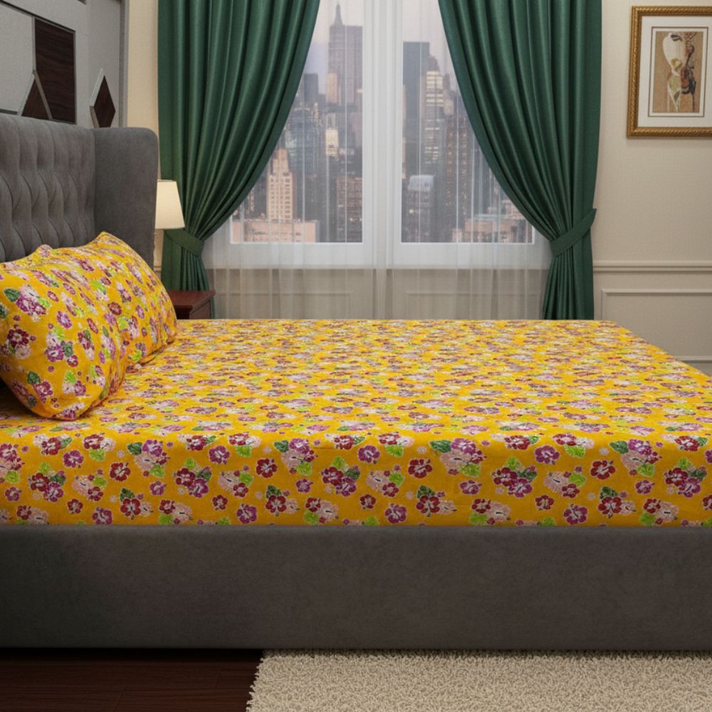 Golden Garden Printed Bedsheet